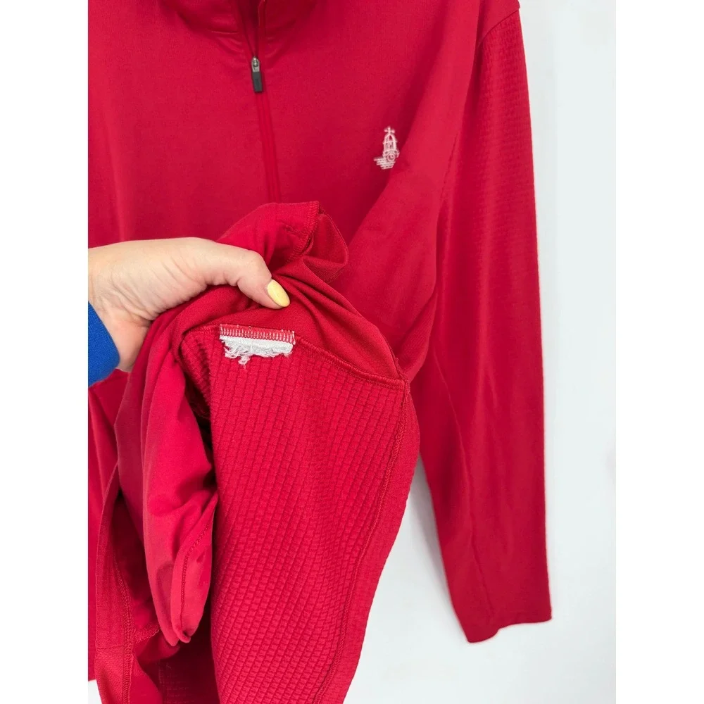 KJUS Mens Red Waffle Knit Quarter Zip Pullover Technical Golf Sweater Logo 2XL